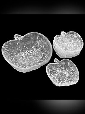 Vintage 1980s Savam Glass Italy Fruttella Apple Shaped Macedonia Bowls Set (5)